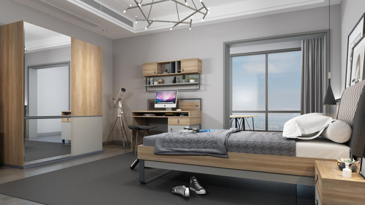Conjunto de habitación juvenil cama armario infantil dormitorio nuevo conjunto de 5 piezas.