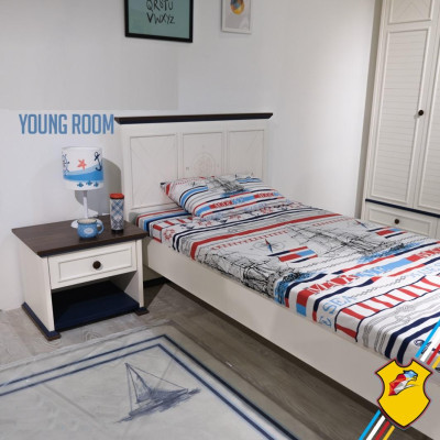 Habitación infantil Conjunto completo Cama Mesita de noche Armario Cómoda Espejo 6 piezas