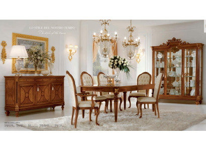 Conjunto de comedor de lujo con mesa de comedor, silla, vitrina y aparador, conjunto de 8 piezas.