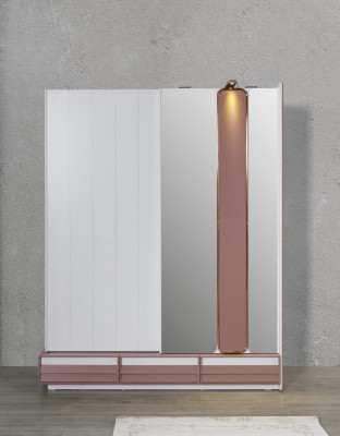 Set de habitación infantil de lujo de 7 piezas: cama, mesita de noche, cómoda, armario, estante de pared.