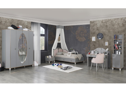 Conjunto de muebles de 5 piezas para habitación de niños, cama de diseño, mesita de noche, armario.