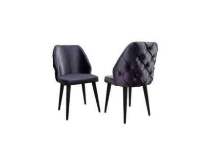 Silla de madera acolchada gris Chesterfield con patas negras para comedor