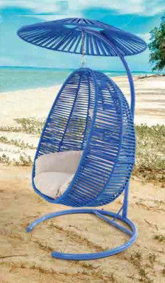 Sillón con forma de cuenco ovalado de ratán rojo y acero inoxidable para una relajación cómoda. Nuevo.