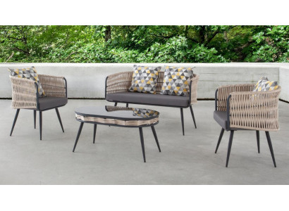 Muebles de jardín Conjunto de sofá Mesa Taburete Sillón Porche Conjunto de asientos de 4 piezas.