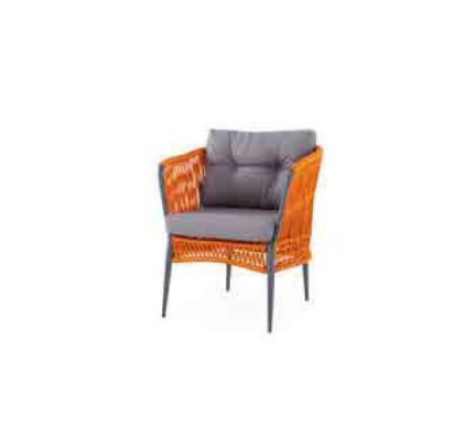 Juego de muebles de jardín naranja: conjunto de sofá de dos plazas, sillón y mesa de centro.