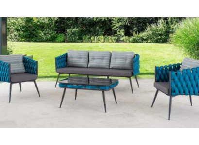 Juego de terraza de lujo, conjunto de sofás de tres plazas y dos plazas, mesa de centro.