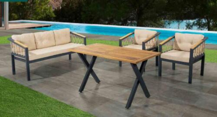 Muebles de jardín, conjunto de sofá, asientos para terraza, mesa, sofá, sofá de 4 piezas.