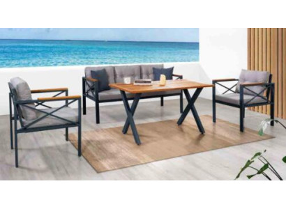 Conjunto de muebles de jardín gris moderno: silla, taburete, mesa, porche, set de 4 piezas.