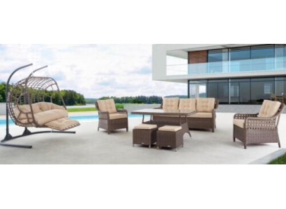 Muebles de jardín, conjunto de sofá, mesa, sillón, grupo de asientos, porche, taburete, juego de 6 piezas.