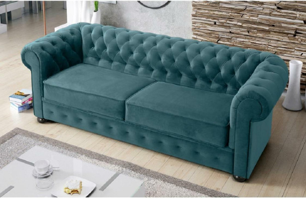 Sofá de diseño sofá de tres plazas tapizado en cuero, sofás grandes de textil Chesterfield