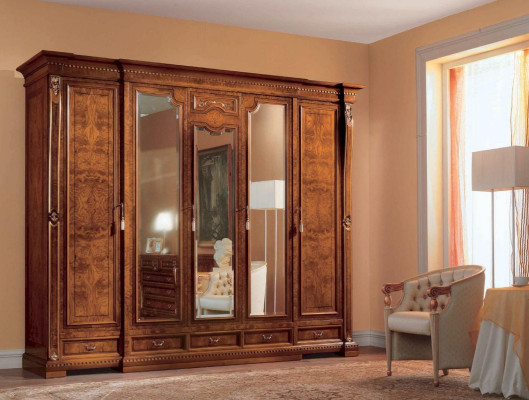 Armario Armarios Marrón Dormitorio Madera Armario XXL Espejo