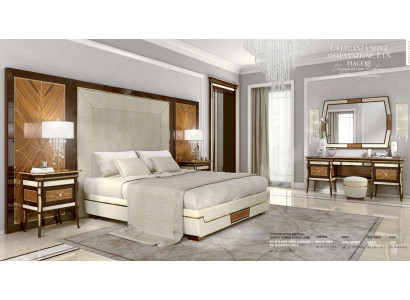 Grupo de tocador espejo taburete de lujo de madera 3 piezas marrón dormitorio.