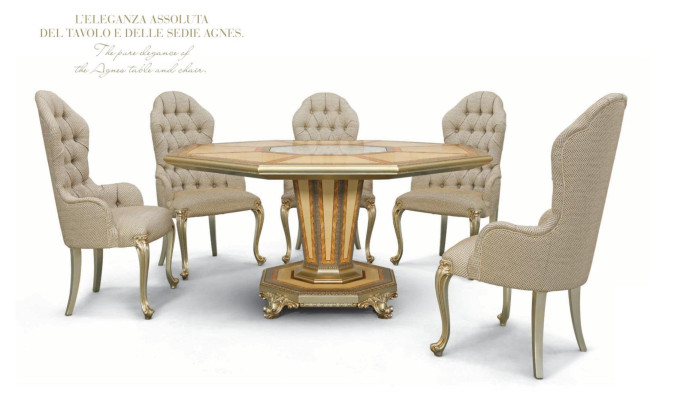 Conjunto de comedor de lujo de madera beige de 6 piezas para comedor, rincón de comida, mesa y silla.