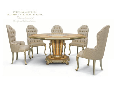 Conjunto de comedor de lujo de madera beige de 6 piezas para comedor, rincón de comida, mesa y silla.