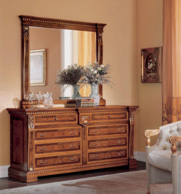 Grupo Aparador Espejo Cómoda Armarios Muebles de madera Marrón Dormitorio