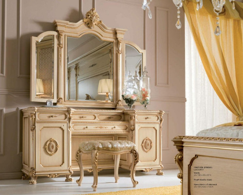 Mesa de maquillaje Espejo Lujo Consola Beige Conjunto de dormitorio