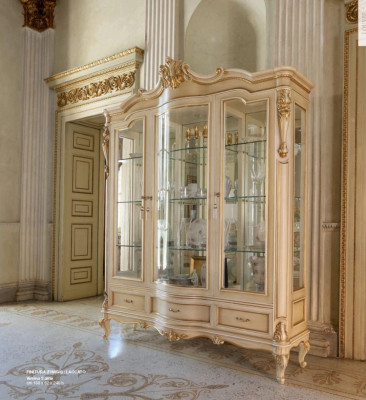 Vitrina de lujo color beige, mueble perfecto para sala de estar, vitrina de madera.