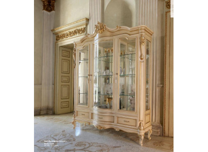Vitrina de lujo color beige, mueble perfecto para sala de estar, vitrina de madera.
