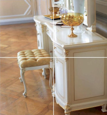 Mesa de maquillaje Espejo Tocador Consola Beige de lujo Juego de madera