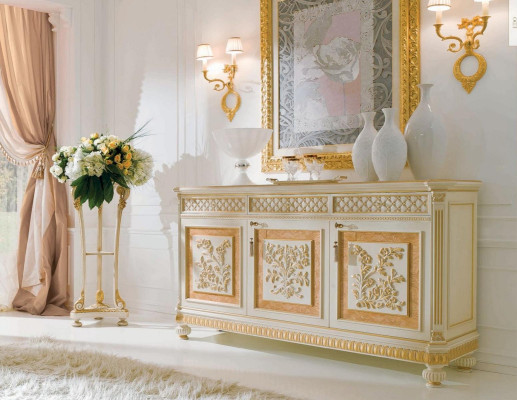 Aparador Mueble Armario Madera Beige Comoda Barroco habitación de comedor.