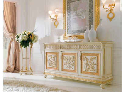 Aparador Mueble Armario Madera Beige Comoda Barroco habitación de comedor.