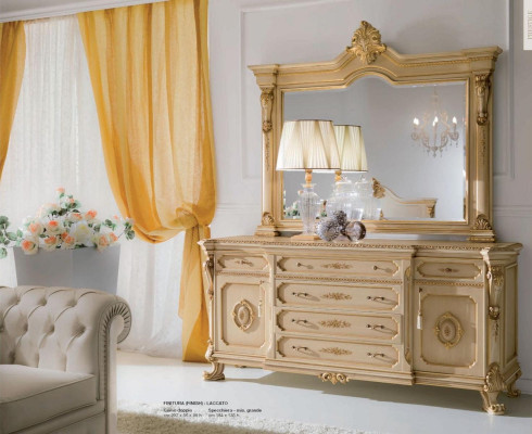 Cómoda espejo tocador tocador consola beige conjunto dormitorio