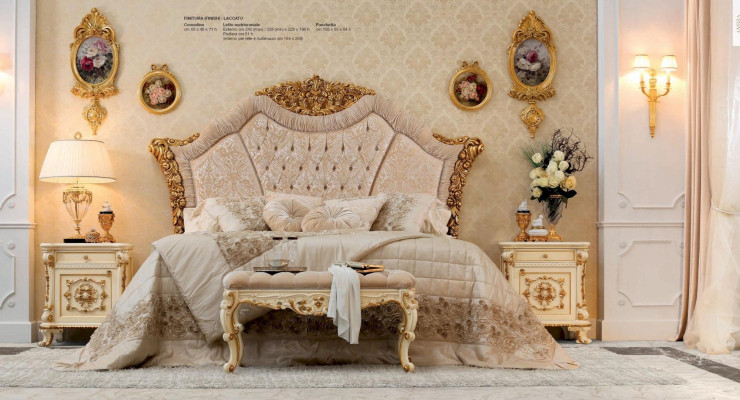 Set de dormitorio cama mesita de noche taburete cama doble de lujo beige