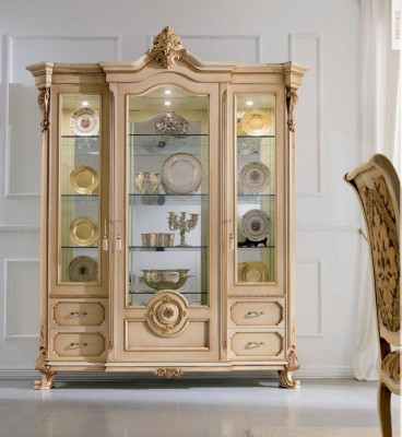 Vitrina de lujo Armarios Vitrinas Madera Muebles de salón Beige Barroco
