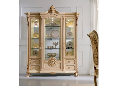 Vitrina de lujo Armarios Vitrinas Madera Muebles de salón Beige Barroco