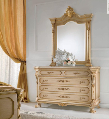 Grupo Cómoda Espejo Aparador Conjunto Armarios Dormitorio Beige 2 piezas