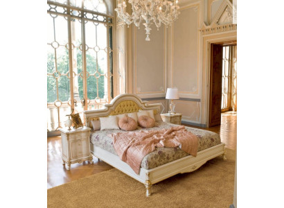 Cama cama doble Chesterfield de lujo de tela beige para dormitorio