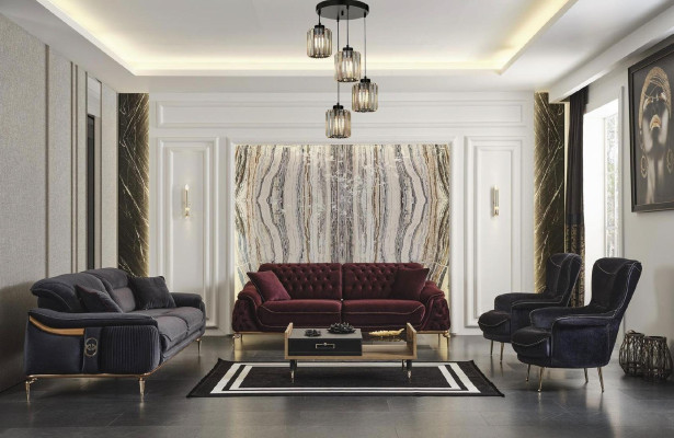 Diseño de sillón textil para salón, color negro, de lujo, de una plaza, tapizado.