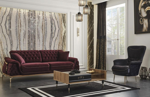 Diseño de sillón textil para salón, color negro, de lujo, de una plaza, tapizado.