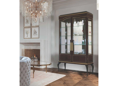 Vitrina de lujo marrón armario de vitrinas de madera y vidrio para la sala de estar.