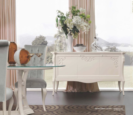 Muebles de madera blancos de lujo para el salón: cómodas, armarios y aparadores.
