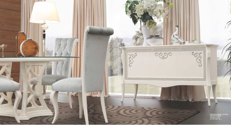 Muebles de madera blancos de lujo para el salón: cómodas, armarios y aparadores.