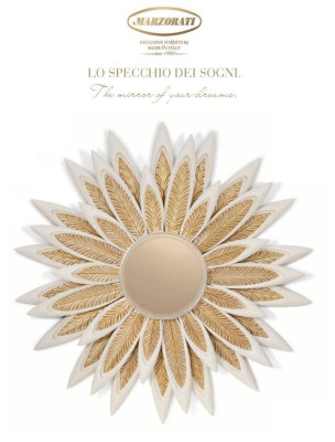 Espejo de pared Espejo Flor Redonda Lujo Dormitorio Oro Madera Moderno