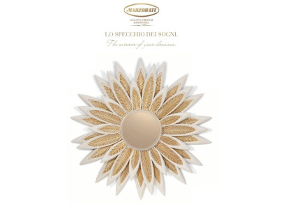 Espejo de pared Espejo Flor Redonda Lujo Dormitorio Oro Madera Moderno