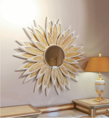 Flor espejo de pared espejo de madera de lujo dorado barroco dormitorio beige