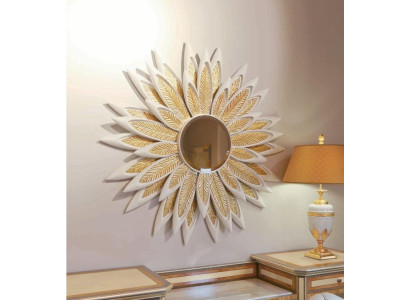 Flor espejo de pared espejo de madera de lujo dorado barroco dormitorio beige