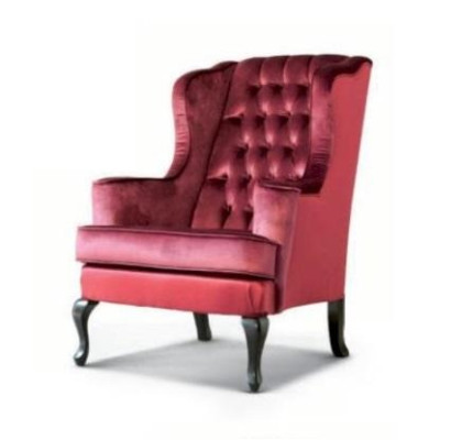 Sillón de lujo, asiento, 1 asiento, tela roja, mobiliario de salón Chesterfield.