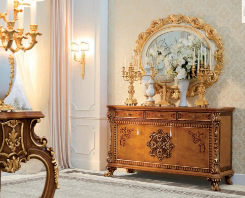 Cómoda espejo aparador Madera Dorado Mueble de sala Armario
