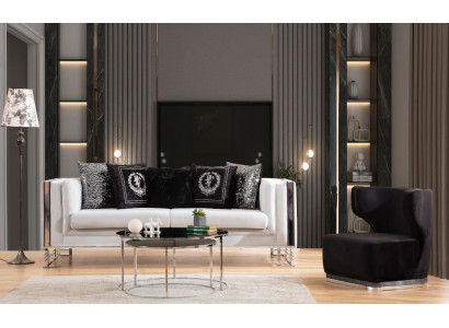 Conjunto de sofás blanco y negro para la sala de estar, sofás de tres plazas y sillón tapizado.