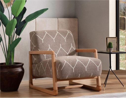 Sillón marrón, moderno sillón de salón de una plaza con reposabrazos.