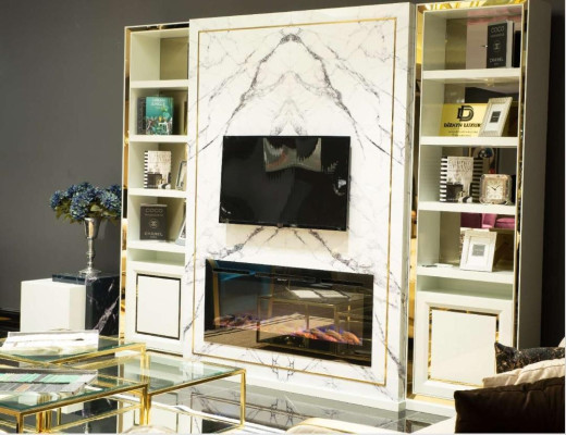 Mueble de salón RTV Lowboard Soporte de TV Blanco Lujo Oro Vittinen Madera Moderno