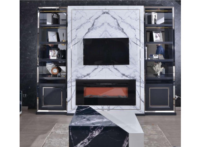 Mueble de salón de lujo RTV Lowboard Soporte de TV Gris Plata Vittine Madera Moderno