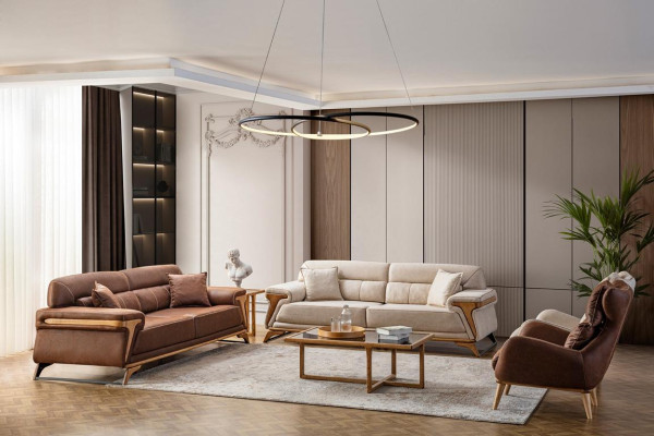 Elegante conjunto de sala de estar compuesto por 2 sofás de 3 plazas y 2 sillones, 4 piezas.