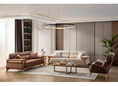 Elegante conjunto de sala de estar compuesto por 2 sofás de 3 plazas y 2 sillones, 4 piezas.