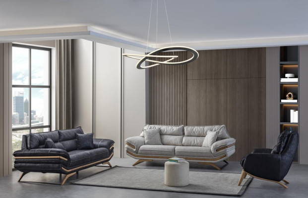 Conjunto exclusivo de sala de estar que consta de 2 sofás de 3 plazas y sillón 3 piezas