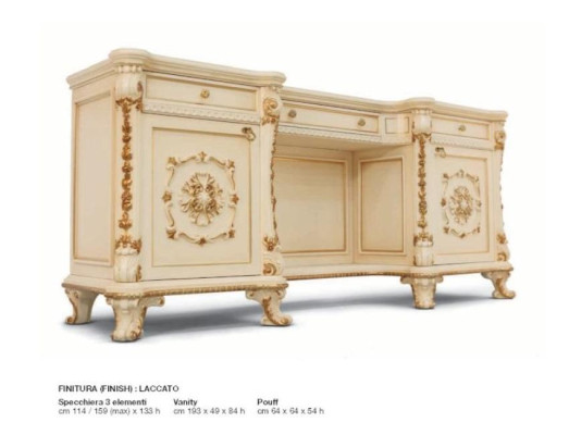 Tocador barroco espejo consola mesa madera beige set dormitorio